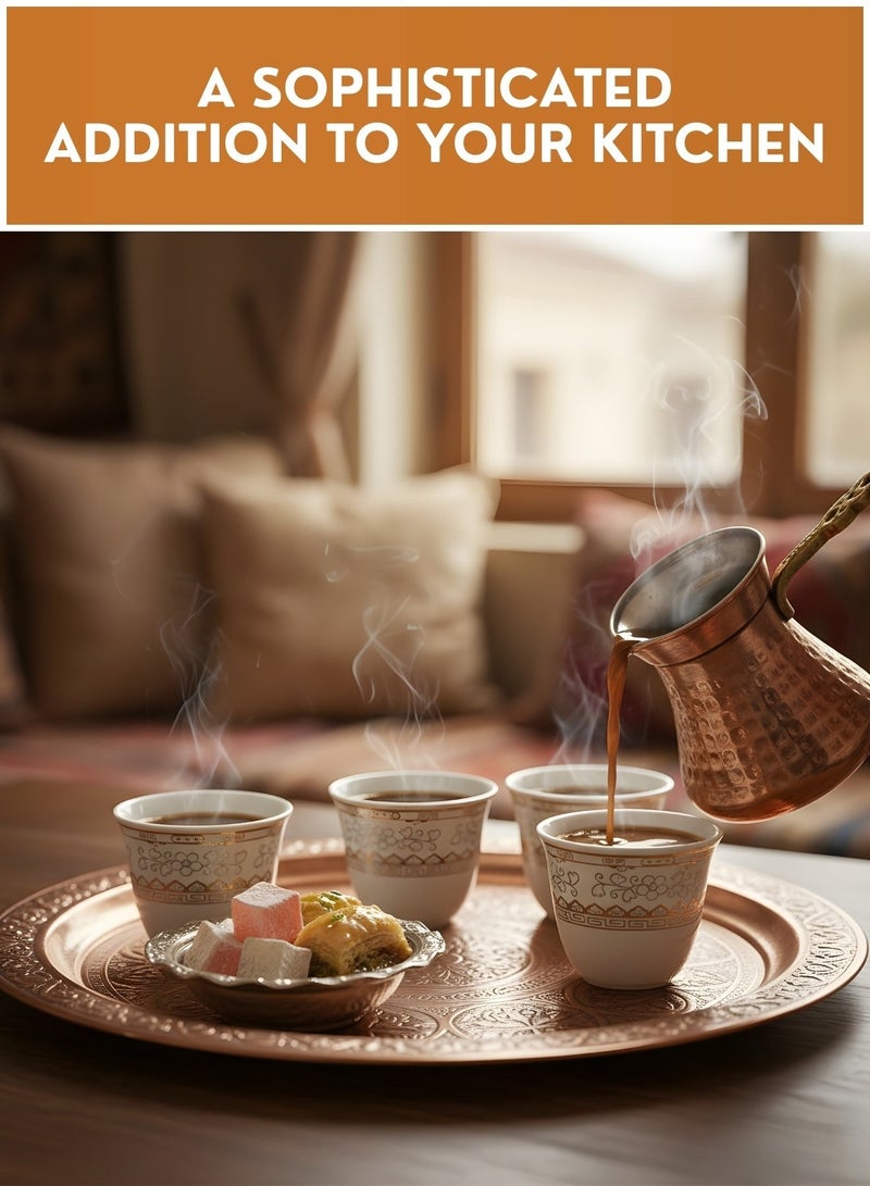 Arabic Qahwa Cups Set 12 PCS – Premium Porcelain Finjan Coffee Cups with Gold Design, Small Handleless Arabic Coffee Cups for Majlis, Home & Gift - Image 4